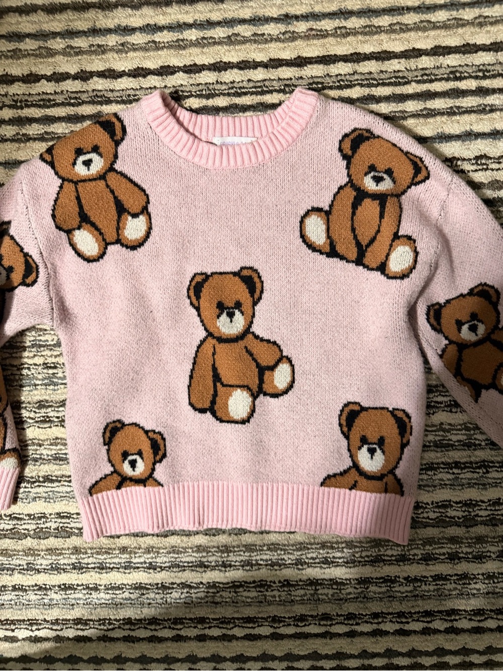 Girls' Pink Teddy Bear Knit Sweater